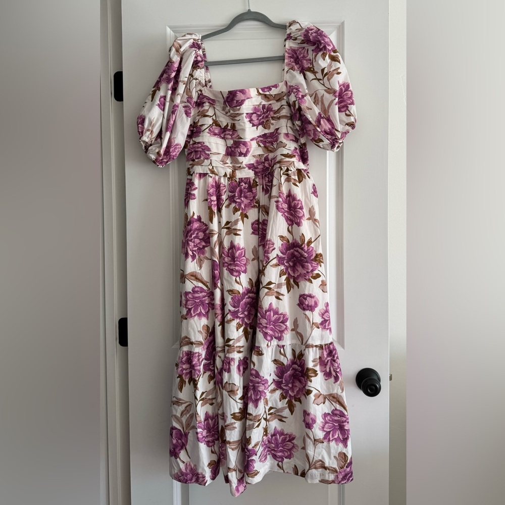 Abercrombie and Fitch White and Pink Floral Emerson Midi Dress